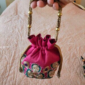 Cute bohemian hot pink bag, handmade in India